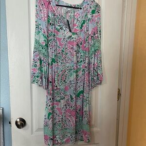 Crown & Ivy Long Sleeve Dress with Pink and Green Patterns